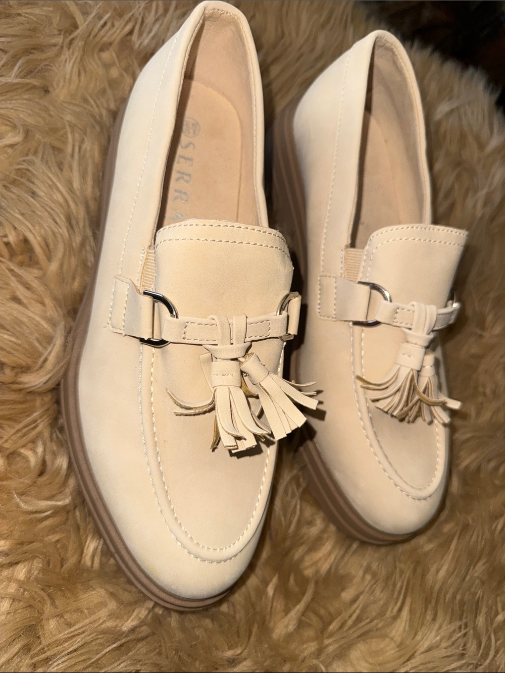 Serra Women's Cream Tassel Loafers - Stylish Slip-On Dress Shoes